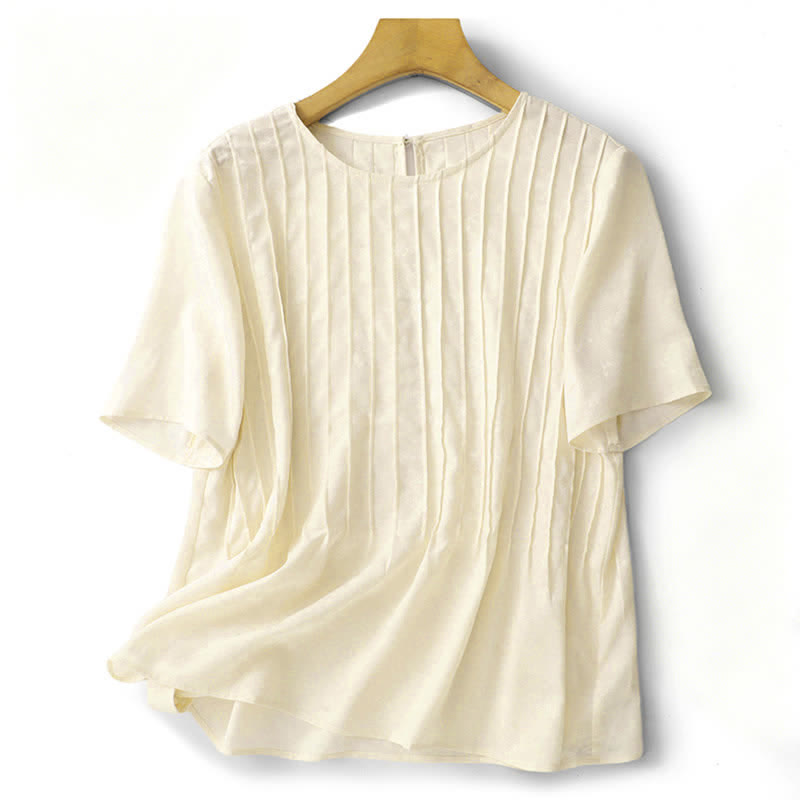 Buddha Stones Elegante, plissierte, einfarbige Kurzarm-T-Shirts für Damen – perfekt für den Sommer - image 10