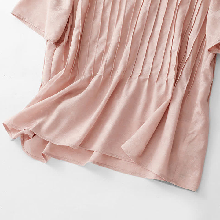 Buddha Stones Elegante, plissierte, einfarbige Kurzarm-T-Shirts für Damen – perfekt für den Sommer - image 7