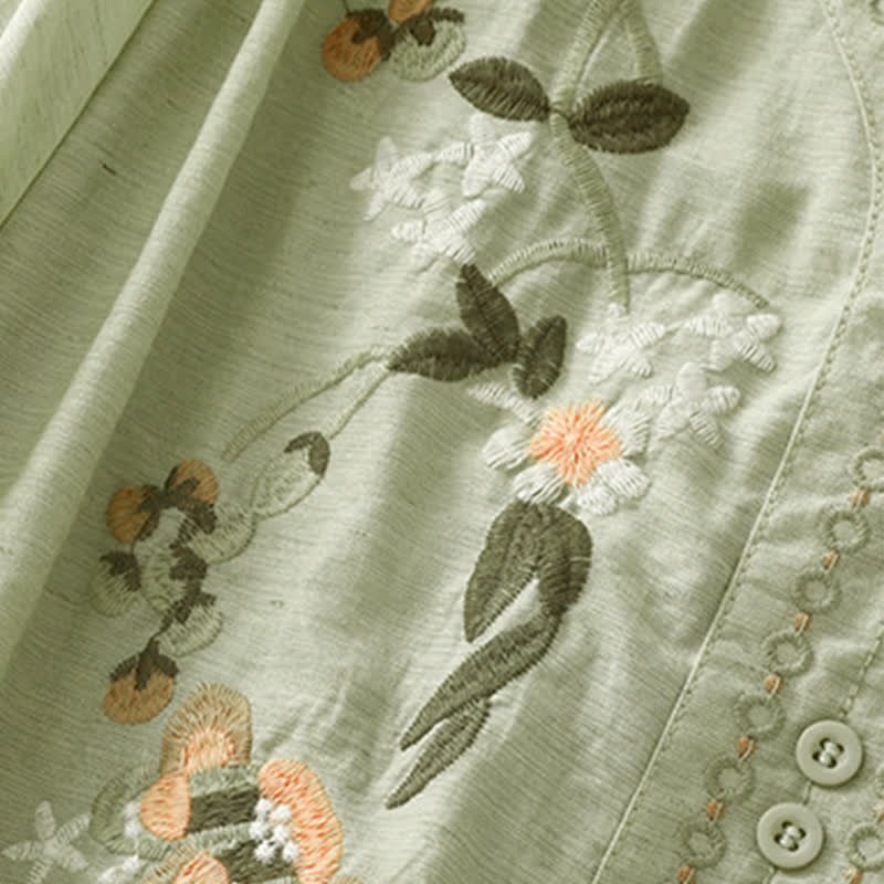 Buddha Stones Sommerliches Boho-Damen-Kurzarmshirt mit Blumenstickerei - image 2