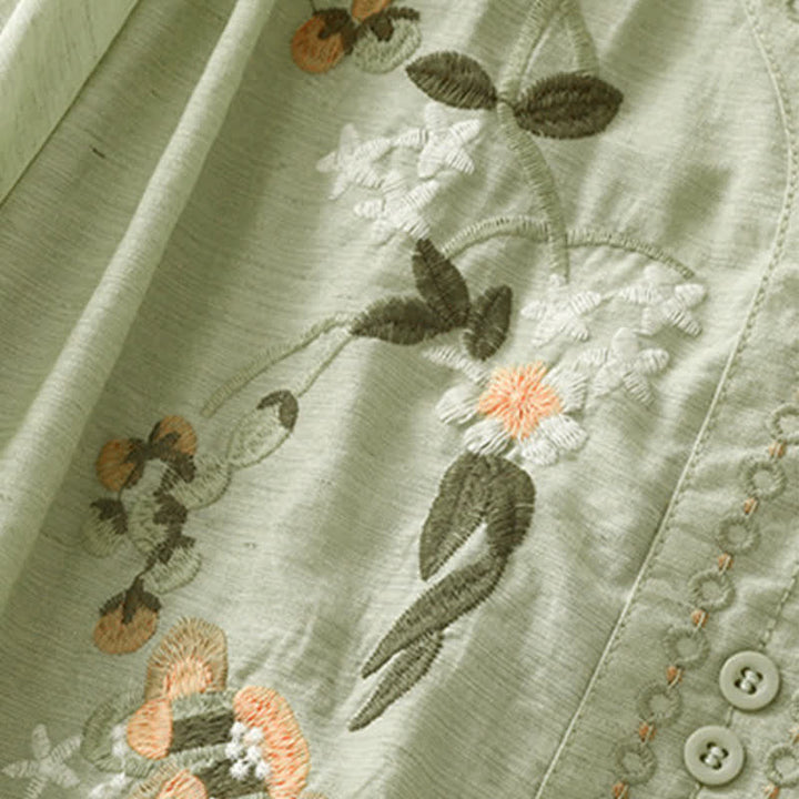 Buddha Stones Sommerliches Boho-Damen-Kurzarmshirt mit Blumenstickerei - image 2