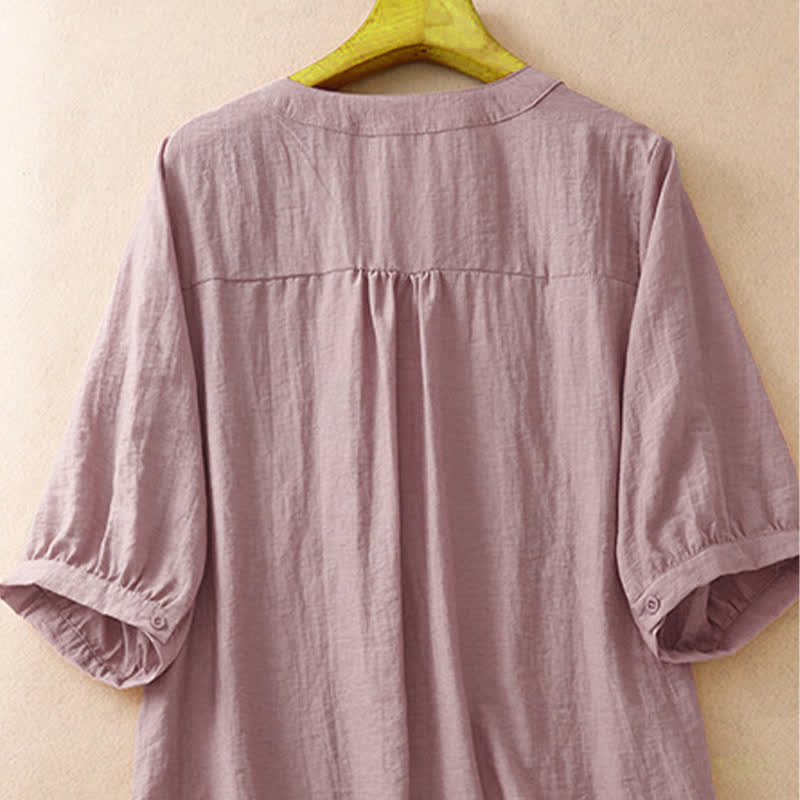 Buddha Stones Sommerliches Boho-Damen-Kurzarmshirt mit Blumenstickerei - image 8