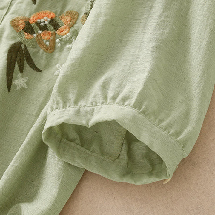 Buddha Stones Sommerliches Boho-Damen-Kurzarmshirt mit Blumenstickerei - image 3