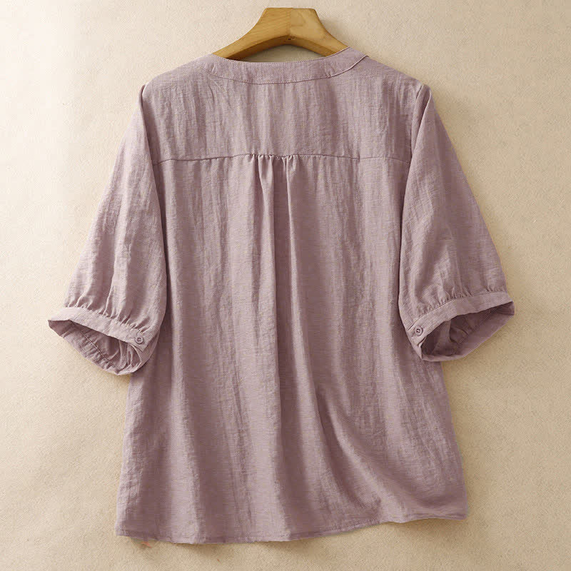 Buddha Stones Sommerliches Boho-Damen-Kurzarmshirt mit Blumenstickerei - image 7