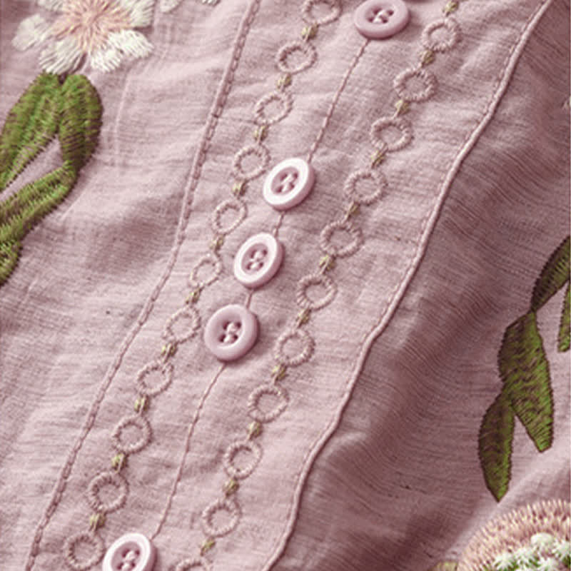 Buddha Stones Sommerliches Boho-Damen-Kurzarmshirt mit Blumenstickerei - image 11