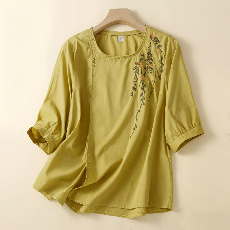 Buddha Stones Lässiges Sommer-T-Shirt mit Rundhalsausschnitt, Blumenstickerei und kurzen Ärmeln für Damen - Blassgoldenrode - US14, UK/AU18, EU46 (4XL) - image 6