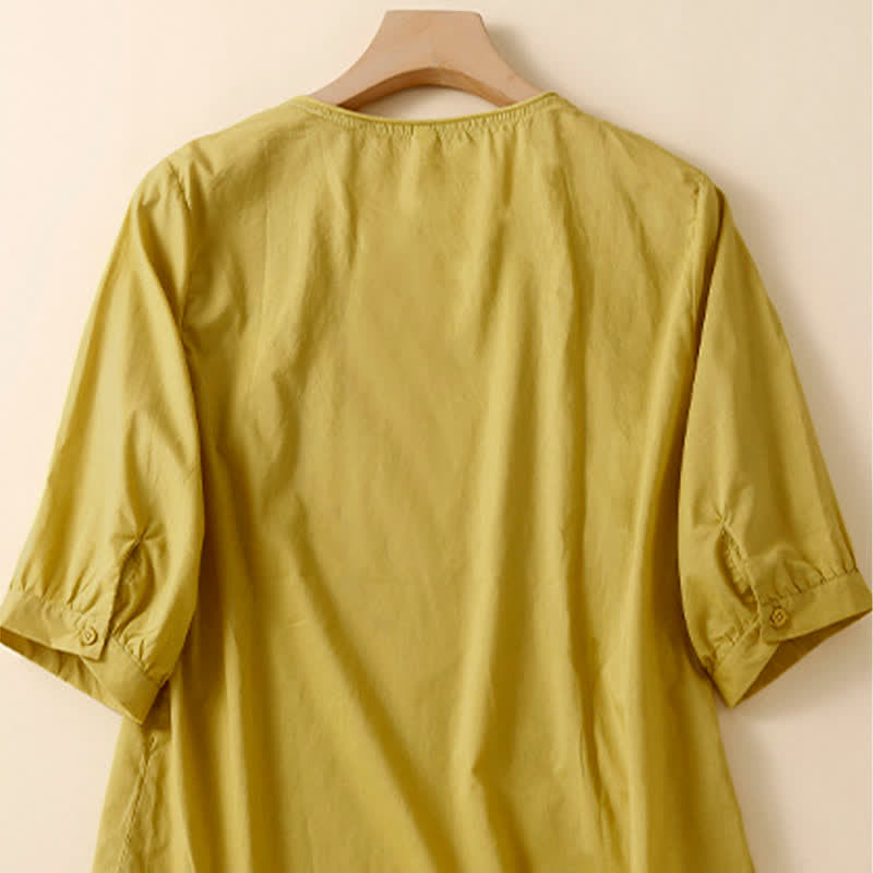 Buddha Stones Lässiges Sommer-T-Shirt mit Rundhalsausschnitt, Blumenstickerei und kurzen Ärmeln für Damen - image 7