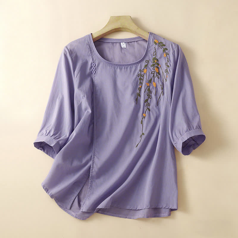 Buddha Stones Lässiges Sommer-T-Shirt mit Rundhalsausschnitt, Blumenstickerei und kurzen Ärmeln für Damen - Lavendel - US14, UK/AU18, EU46 (4XL) - image 0