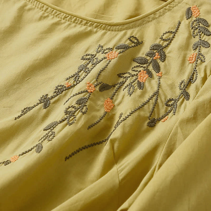 Buddha Stones Lässiges Sommer-T-Shirt mit Rundhalsausschnitt, Blumenstickerei und kurzen Ärmeln für Damen - image 9