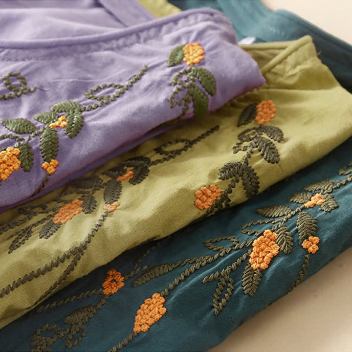Buddha Stones Lässiges Sommer-T-Shirt mit Rundhalsausschnitt, Blumenstickerei und kurzen Ärmeln für Damen - image 17
