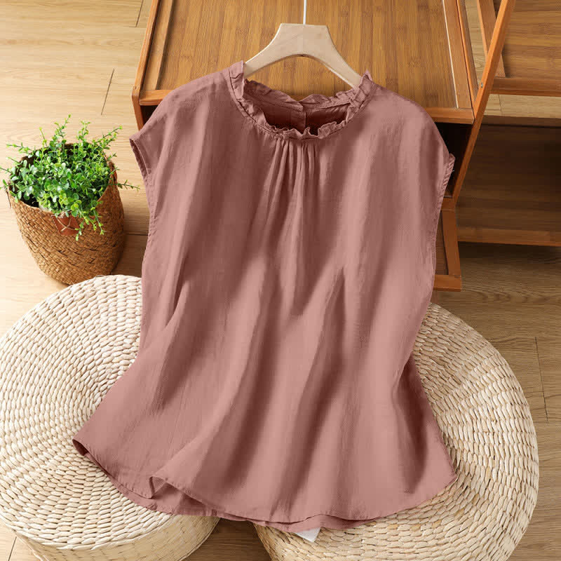 Buddha Stones Lässiges, sommerliches Damenhemd mit Rüschenkragen, Knopfleiste am Rücken und Ärmeln - RosyBrown - US 8-10, UK/AU 12-14, EU 40-42 (2XL) - image 6