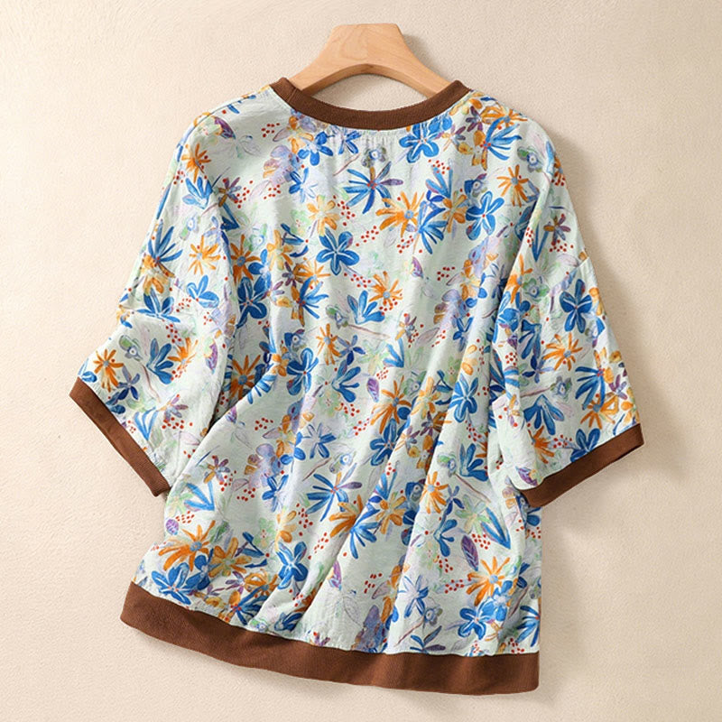 Buddha Stones Sommerliche Vintage-T-Shirts mit Rundhalsausschnitt und Blumenmuster für Damen, Kurzarm - image 22