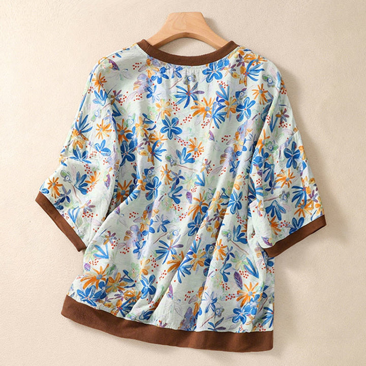 Buddha Stones Sommerliche Vintage-T-Shirts mit Rundhalsausschnitt und Blumenmuster für Damen, Kurzarm - image 22