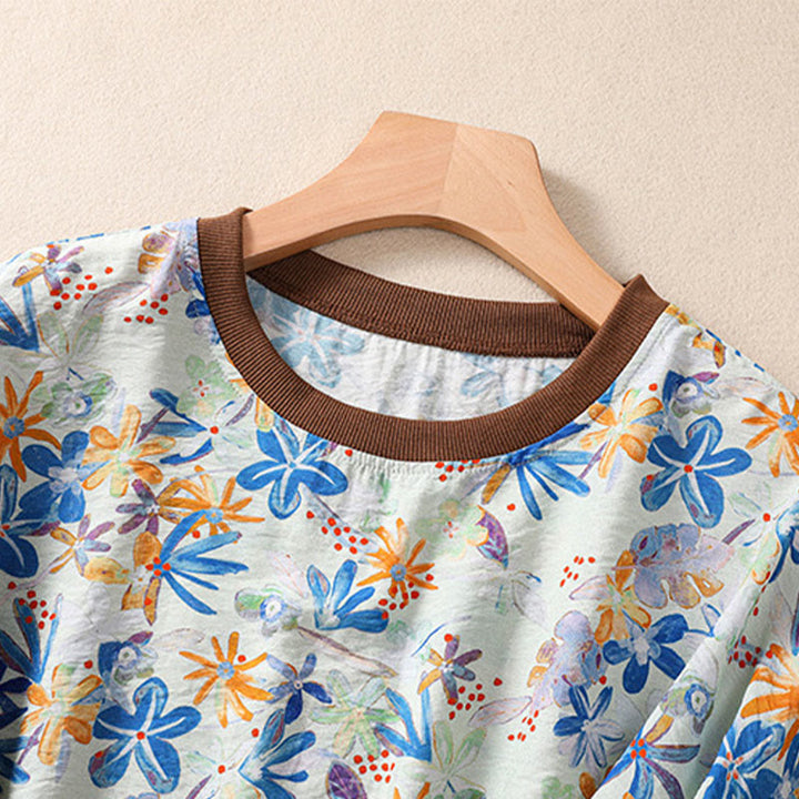 Buddha Stones Sommerliche Vintage-T-Shirts mit Rundhalsausschnitt und Blumenmuster für Damen, Kurzarm - image 23