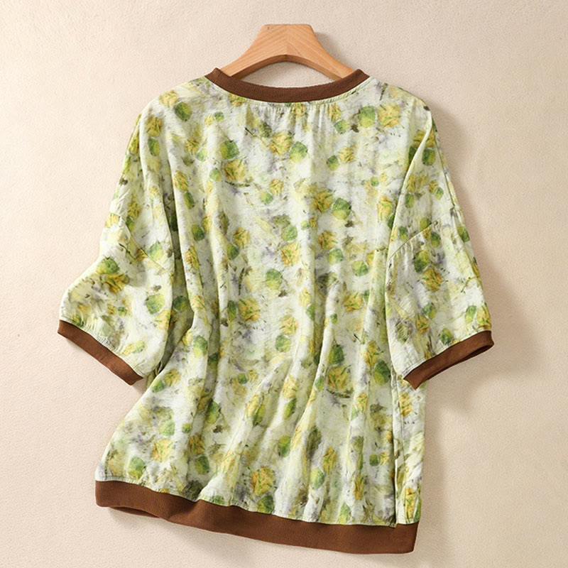 Buddha Stones Sommerliche Vintage-T-Shirts mit Rundhalsausschnitt und Blumenmuster für Damen, Kurzarm - image 8
