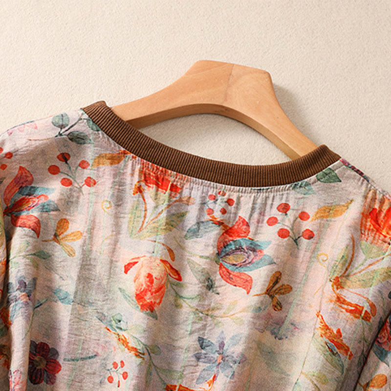 Buddha Stones Sommerliche Vintage-T-Shirts mit Rundhalsausschnitt und Blumenmuster für Damen, Kurzarm - image 4