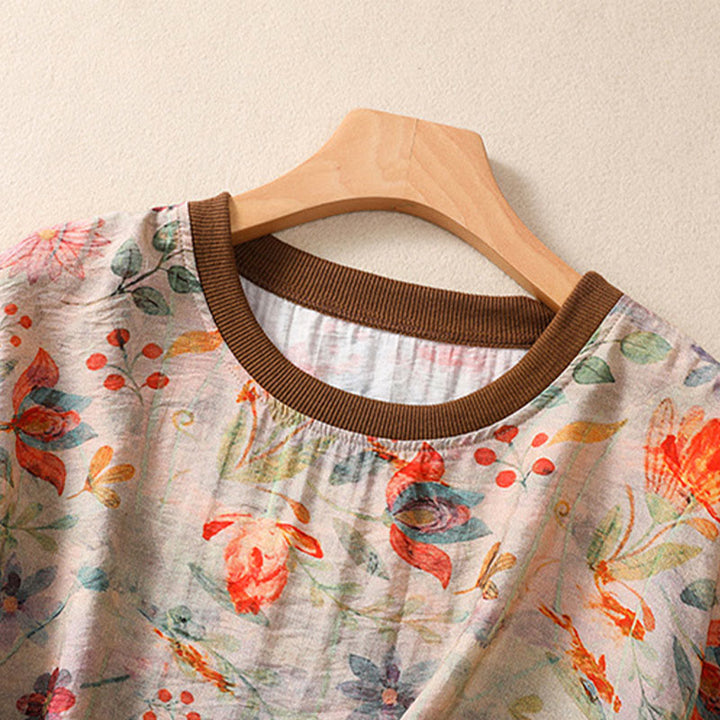Buddha Stones Sommerliche Vintage-T-Shirts mit Rundhalsausschnitt und Blumenmuster für Damen, Kurzarm - image 2