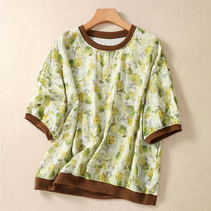 Buddha Stones Sommerliche Vintage-T-Shirts mit Rundhalsausschnitt und Blumenmuster für Damen, Kurzarm - Gelbgrün - US14, UK/AU18, EU46 (2XL) - image 7