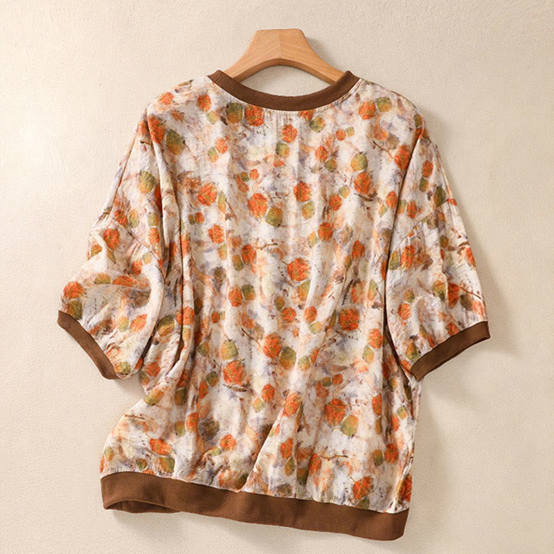 Buddha Stones Sommerliche Vintage-T-Shirts mit Rundhalsausschnitt und Blumenmuster für Damen, Kurzarm - image 15