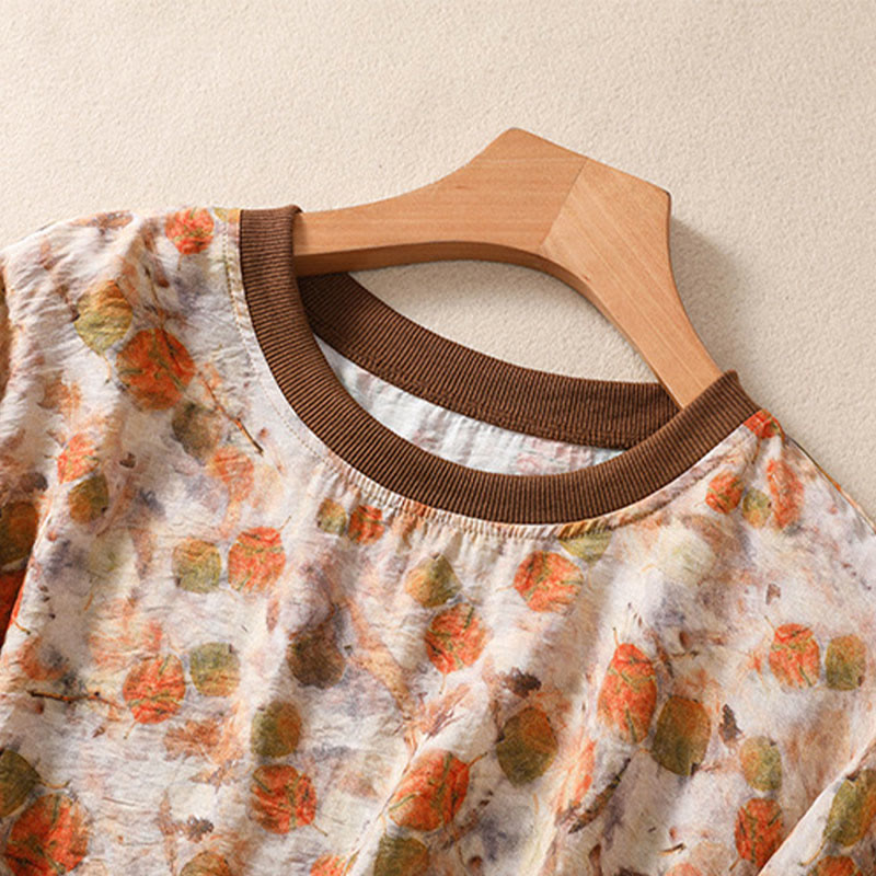 Buddha Stones Sommerliche Vintage-T-Shirts mit Rundhalsausschnitt und Blumenmuster für Damen, Kurzarm - image 16