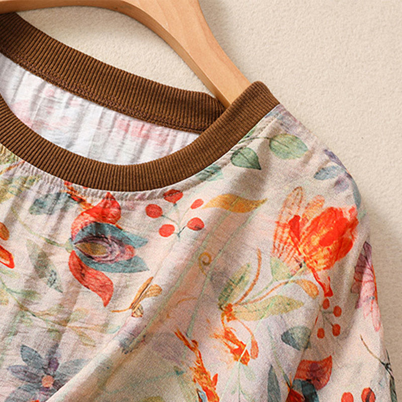 Buddha Stones Sommerliche Vintage-T-Shirts mit Rundhalsausschnitt und Blumenmuster für Damen, Kurzarm - image 3