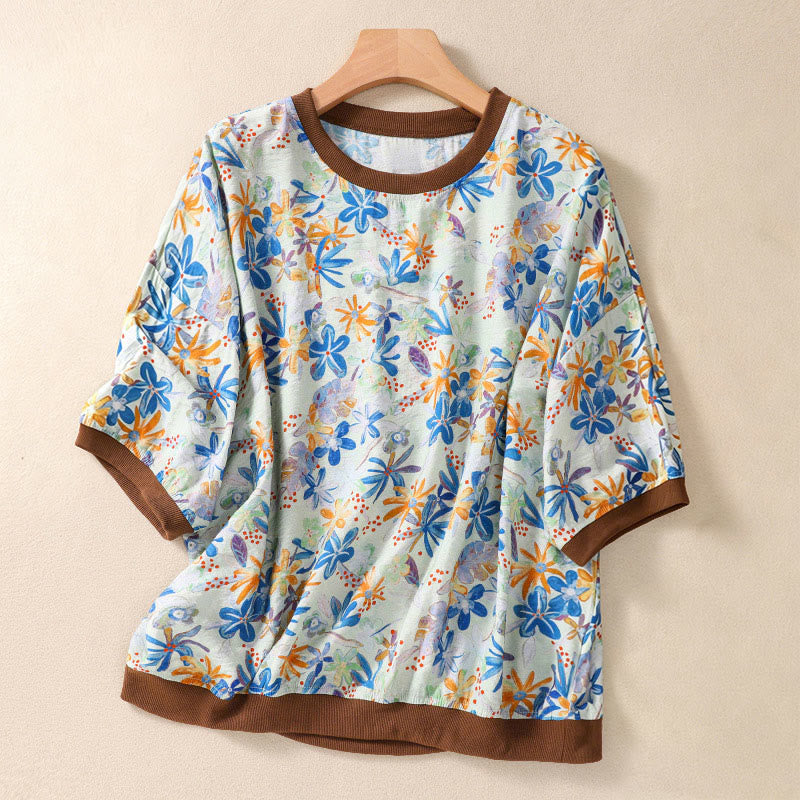 Buddha Stones Sommerliche Vintage-T-Shirts mit Rundhalsausschnitt und Blumenmuster für Damen, Kurzarm - Hellblau - US14, UK/AU18, EU46 (2XL) - image 21