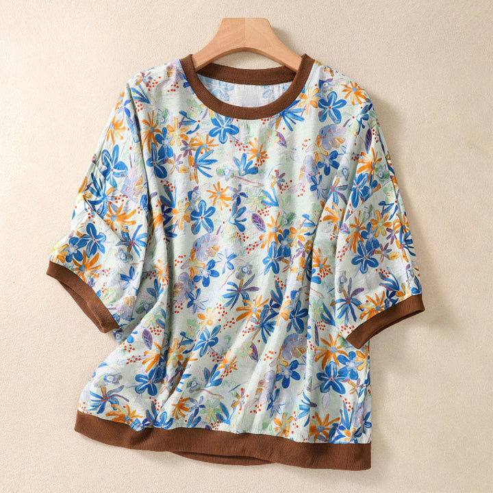 Buddha Stones Sommerliche Vintage-T-Shirts mit Rundhalsausschnitt und Blumenmuster für Damen, Kurzarm - Hellblau - US14, UK/AU18, EU46 (2XL) - image 21