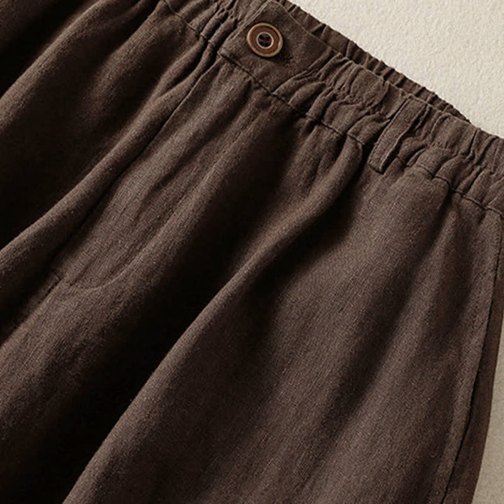 Buddha Stones Lässige, einfarbige, kurze Damen-Haremshose mit elastischem Bund und Taschen für den Sommer - image 12