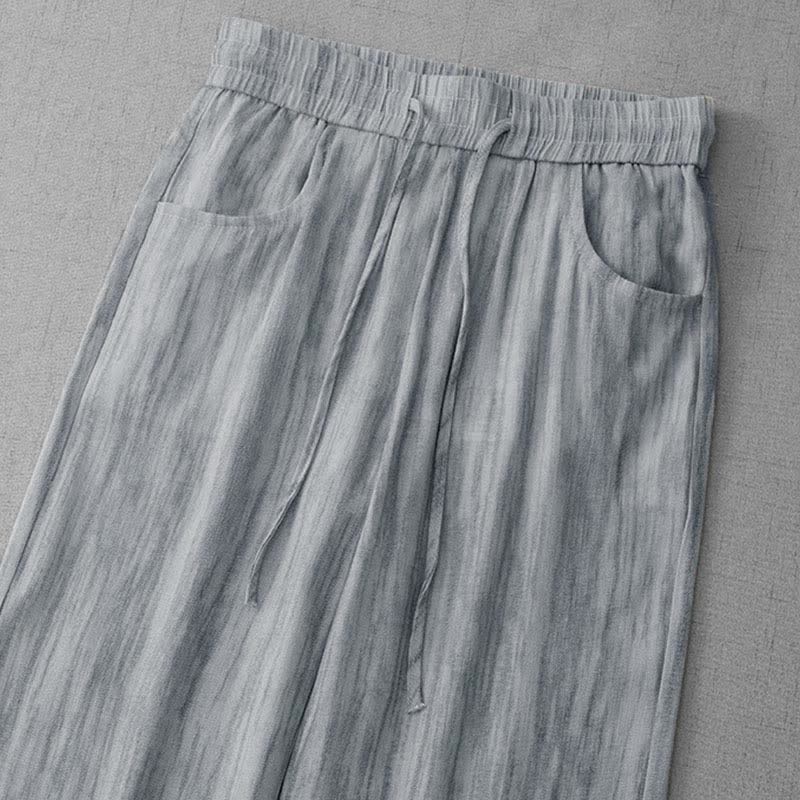 Buddha Stones Lässige Sommerhose für Damen mit geradem Bein, geradem Bein, Taschen, Streifenmuster, Kordelzug und elastischem Bund - image 1