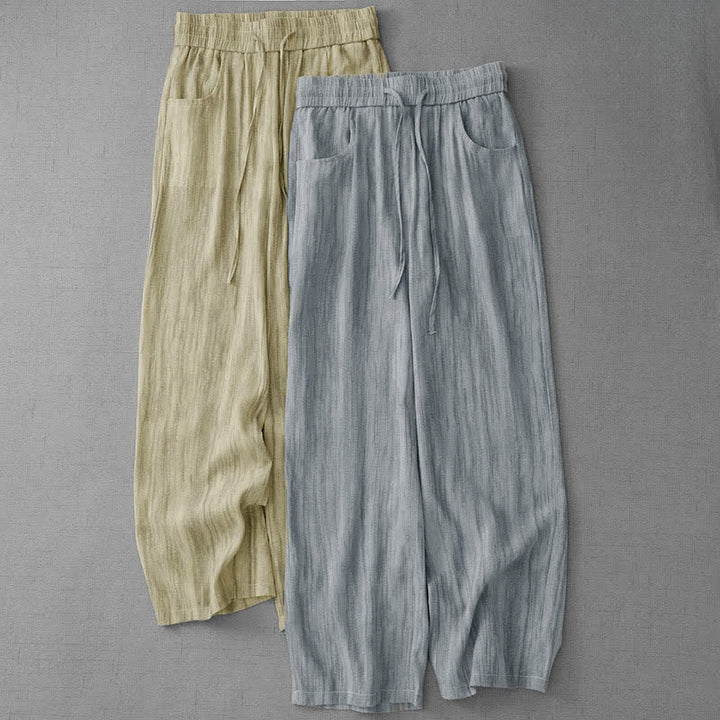 Buddha Stones Lässige Sommerhose für Damen mit geradem Bein, geradem Bein, Taschen, Streifenmuster, Kordelzug und elastischem Bund - image 14