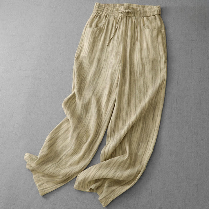Buddha Stones Lässige Sommerhose für Damen mit geradem Bein, geradem Bein, Taschen, Streifenmuster, Kordelzug und elastischem Bund - image 7