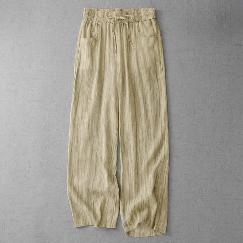 Buddha Stones Lässige Sommerhose für Damen mit geradem Bein, geradem Bein, Taschen, Streifenmuster, Kordelzug und elastischem Bund - Weizen - US12, UK/AU16, EU44 (3XL) - image 5
