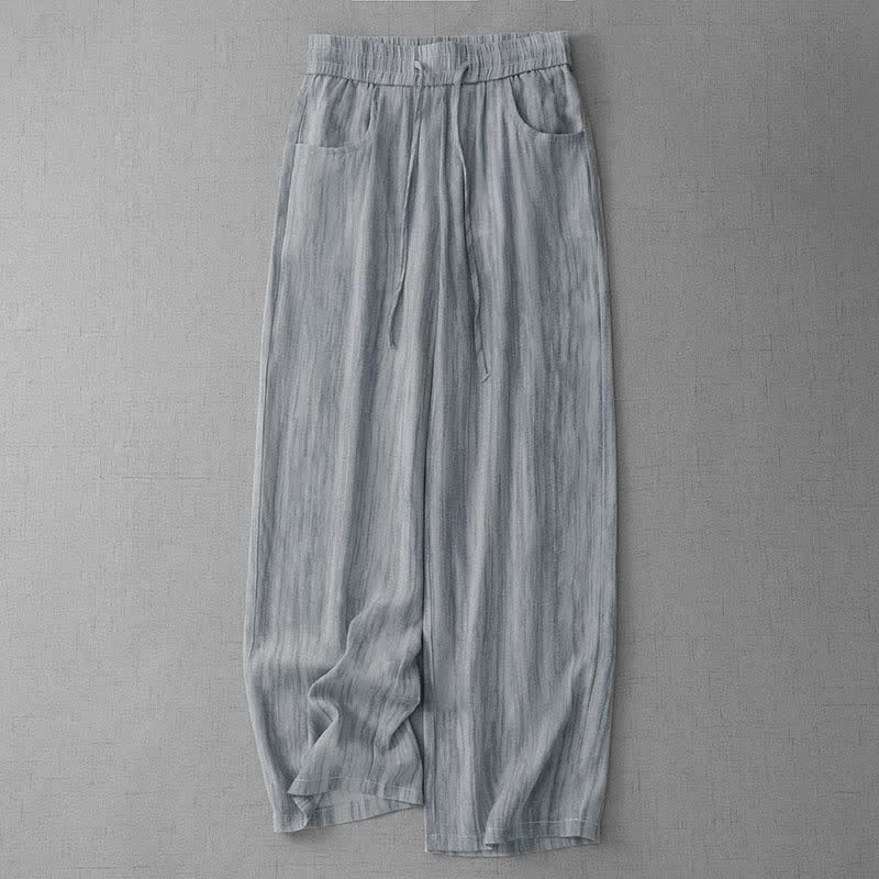 Buddha Stones Lässige Sommerhose für Damen mit geradem Bein, geradem Bein, Taschen, Streifenmuster, Kordelzug und elastischem Bund - Hellgrau - US12, UK/AU16, EU44 (3XL) - image 0