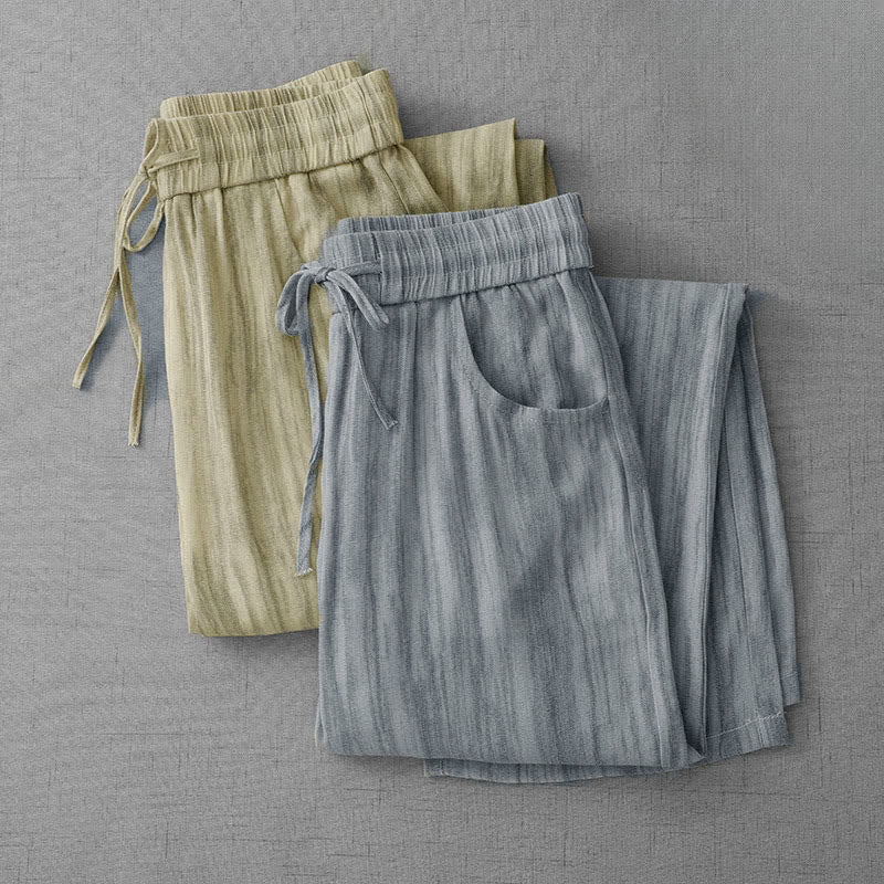 Buddha Stones Lässige Sommerhose für Damen mit geradem Bein, geradem Bein, Taschen, Streifenmuster, Kordelzug und elastischem Bund - image 15
