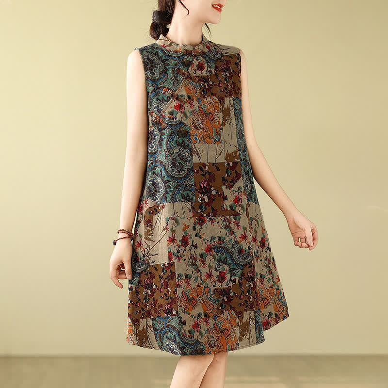 Buddha Stones Ärmelloses Sommerkleid für Damen mit Paisley-Blumenmuster und Taschen - image 3