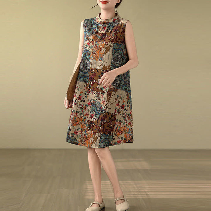Buddha Stones Ärmelloses Sommerkleid für Damen mit Paisley-Blumenmuster und Taschen - image 6