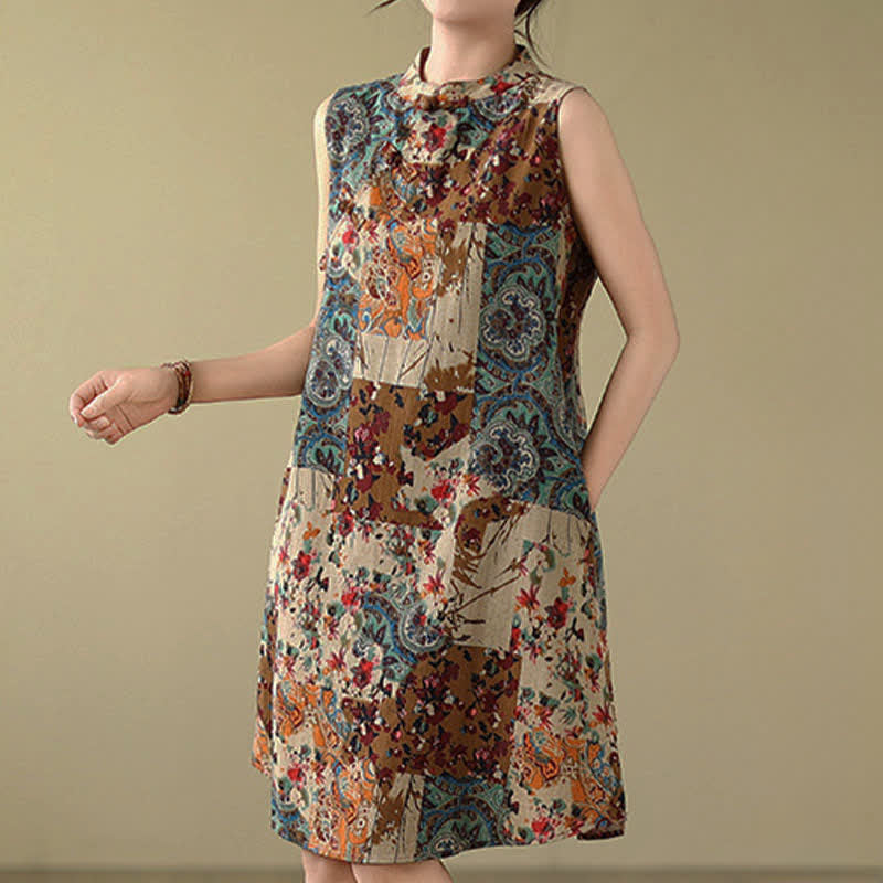 Buddha Stones Ärmelloses Sommerkleid für Damen mit Paisley-Blumenmuster und Taschen - image 2