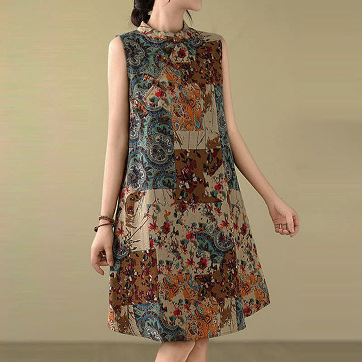 Buddha Stones Ärmelloses Sommerkleid für Damen mit Paisley-Blumenmuster und Taschen - image 4