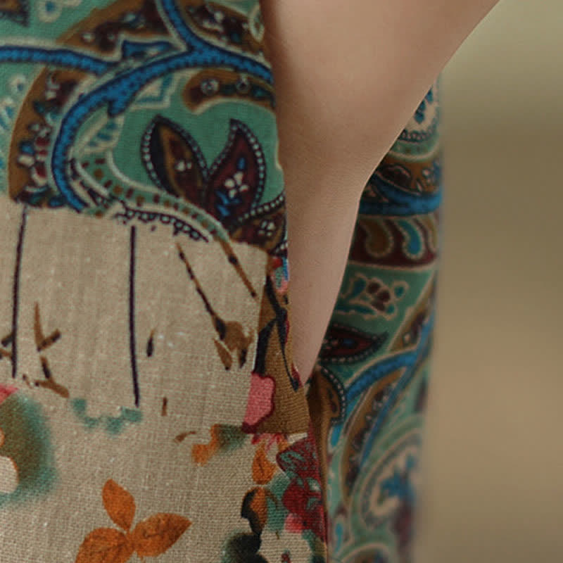 Buddha Stones Ärmelloses Sommerkleid für Damen mit Paisley-Blumenmuster und Taschen - image 10