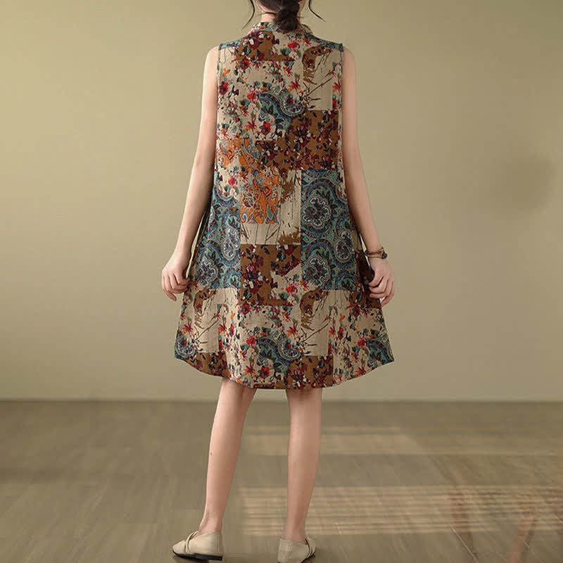 Buddha Stones Ärmelloses Sommerkleid für Damen mit Paisley-Blumenmuster und Taschen - image 5