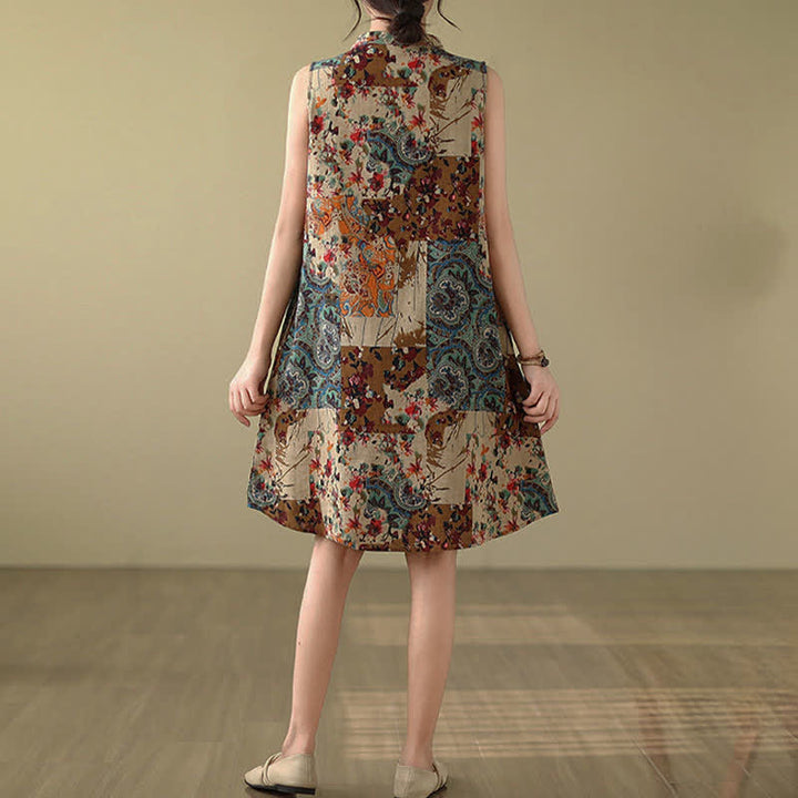 Buddha Stones Ärmelloses Sommerkleid für Damen mit Paisley-Blumenmuster und Taschen - image 5