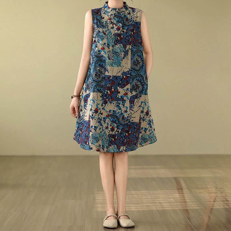 Buddha Stones Ärmelloses Sommerkleid für Damen mit Paisley-Blumenmuster und Taschen - image 17