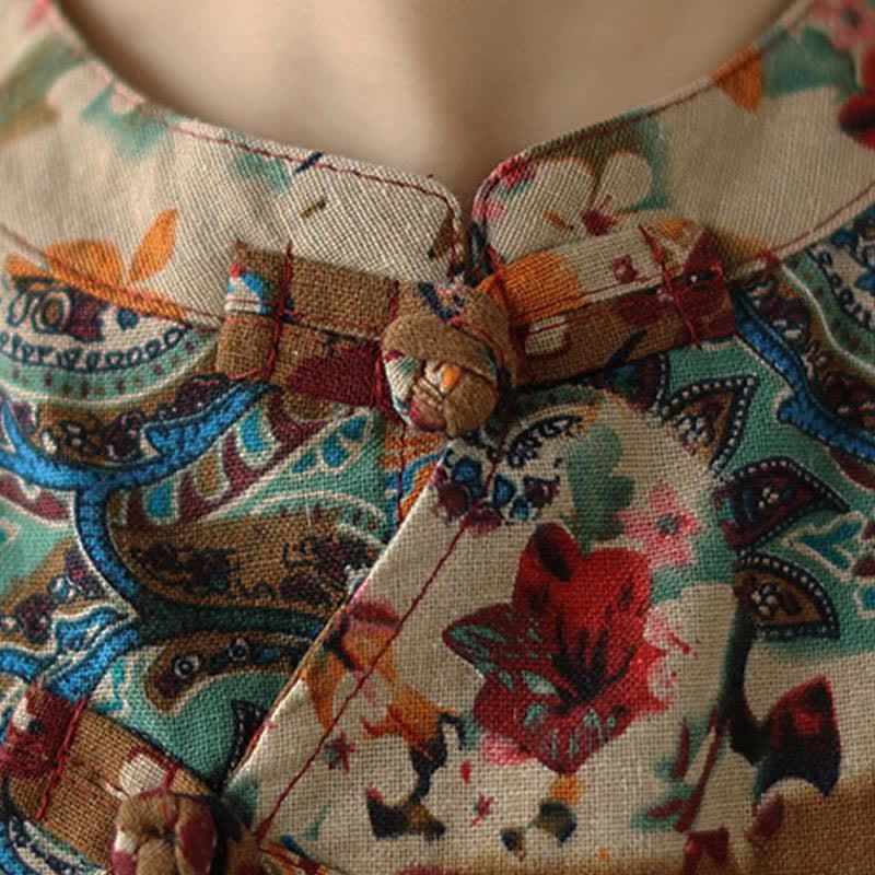 Buddha Stones Ärmelloses Sommerkleid für Damen mit Paisley-Blumenmuster und Taschen - image 7