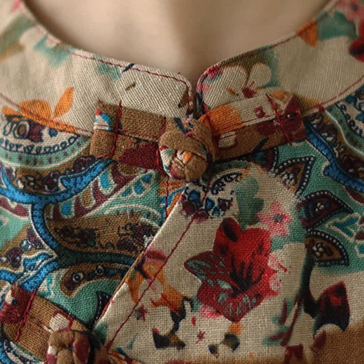 Buddha Stones Ärmelloses Sommerkleid für Damen mit Paisley-Blumenmuster und Taschen - image 7