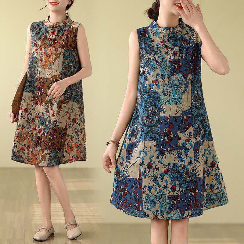 Buddha Stones Ärmelloses Sommerkleid für Damen mit Paisley-Blumenmuster und Taschen - image 19