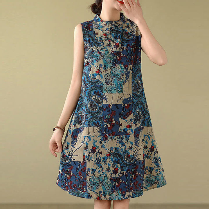 Buddha Stones Ärmelloses Sommerkleid für Damen mit Paisley-Blumenmuster und Taschen - Kadettenblau - US14, UK/AU18, EU46 (3XL) - image 13