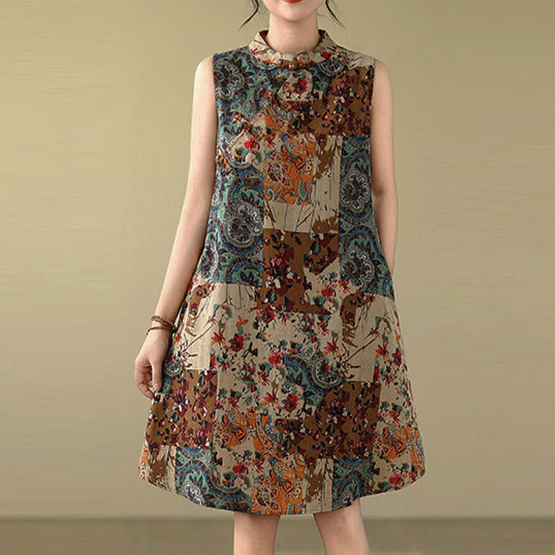 Buddha Stones Ärmelloses Sommerkleid für Damen mit Paisley-Blumenmuster und Taschen - image 1