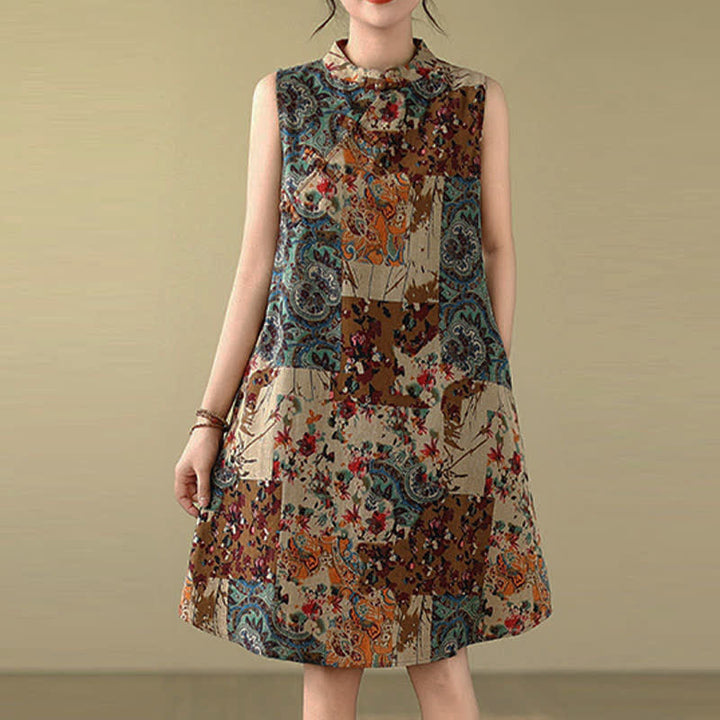 Buddha Stones Ärmelloses Sommerkleid für Damen mit Paisley-Blumenmuster und Taschen - image 1