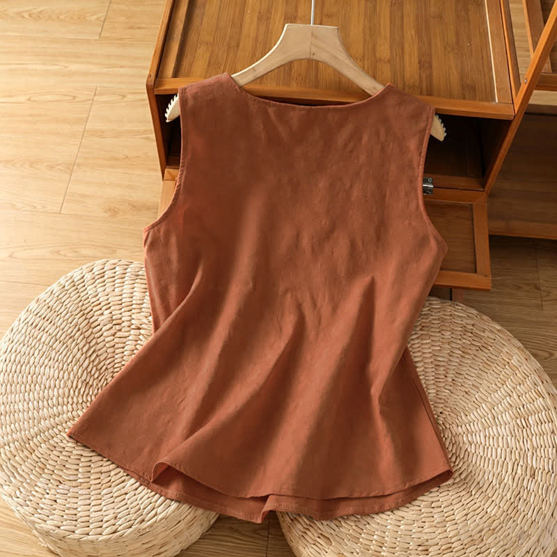 Buddha Stones Lässiges, ärmelloses Damen-Tanktop mit Seitenschlitz und Blumenmuster - image 1