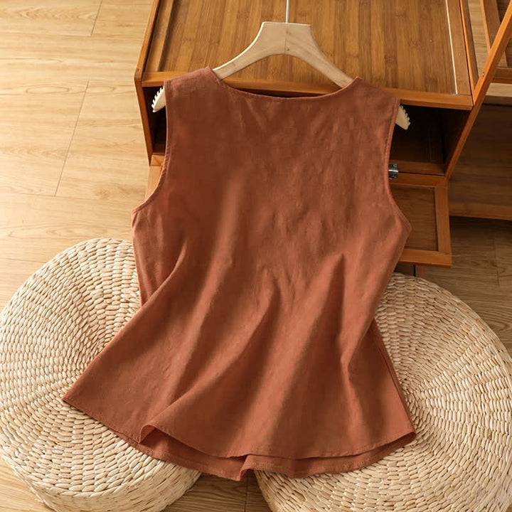 Buddha Stones Lässiges, ärmelloses Damen-Tanktop mit Seitenschlitz und Blumenmuster - image 1