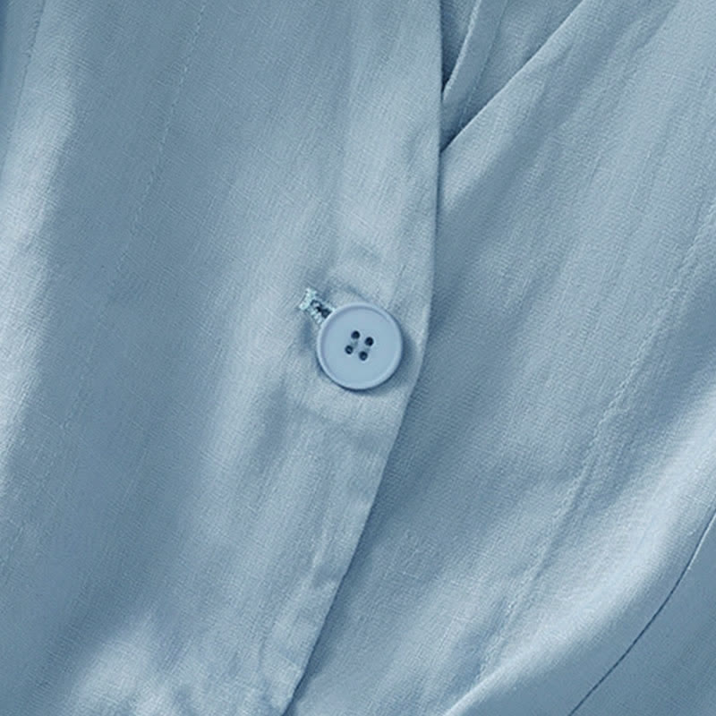 Buddha Stones Lässiges, sommerliches Kurzarmhemd mit Knopfleiste, V-Ausschnitt und Taschen für Damen - image 14